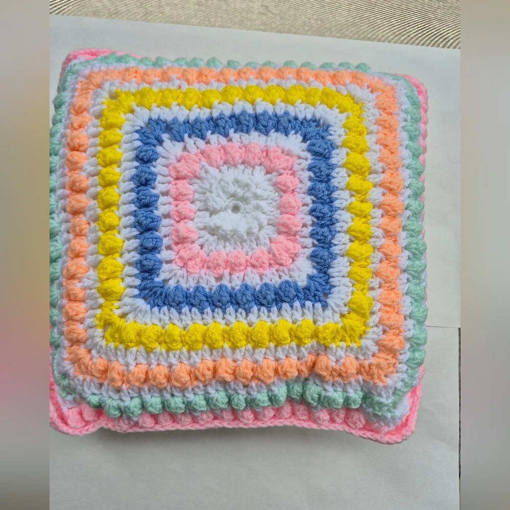 Pillow With Crochet Granny Squares